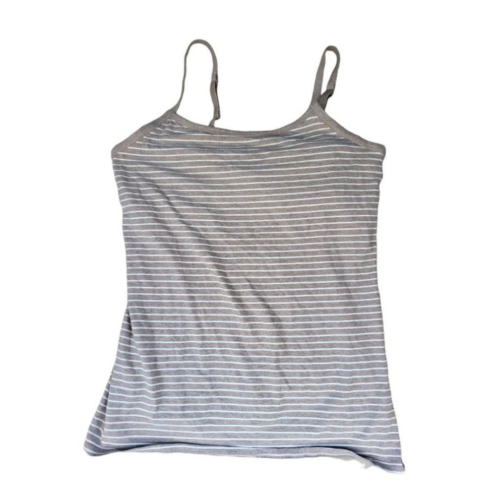 Duluth Trading Tank Top Large Womens Brown White Striped Built In Bra Sleeveless